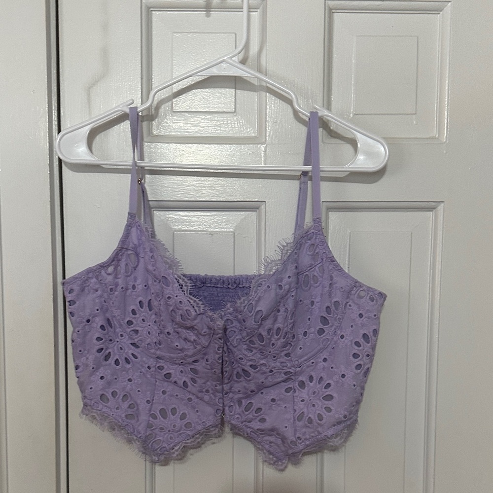Anthropologie lavender eyelet bra top size XL